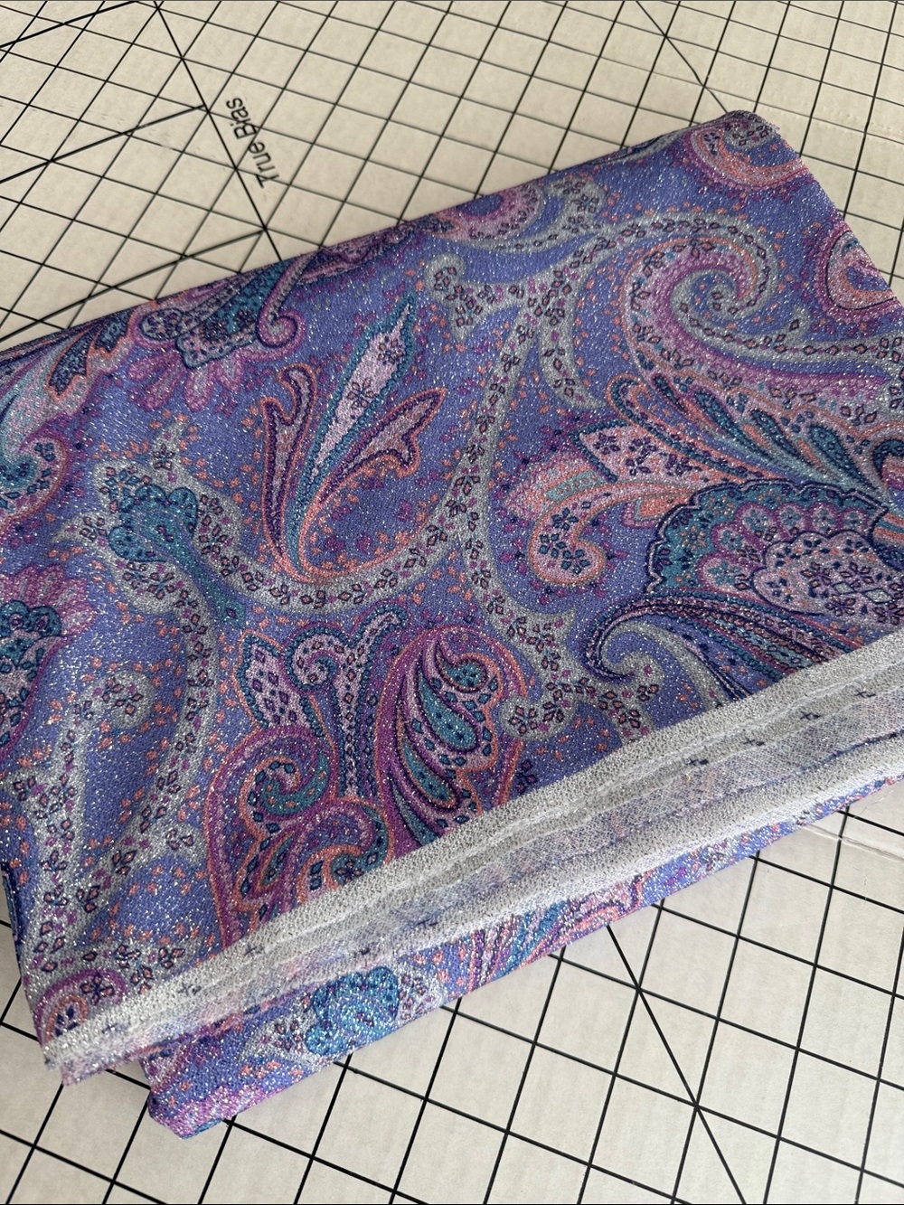 2¾ Yds Purple Paisley Metallic Stretch Knit Jersey Fabric 58” Wide Sparkles